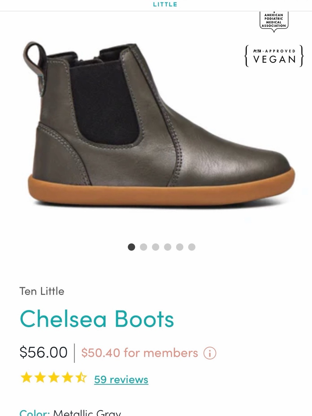 Ten Little Girls Chelsea Boots in Metallic Gray with Tan Sole